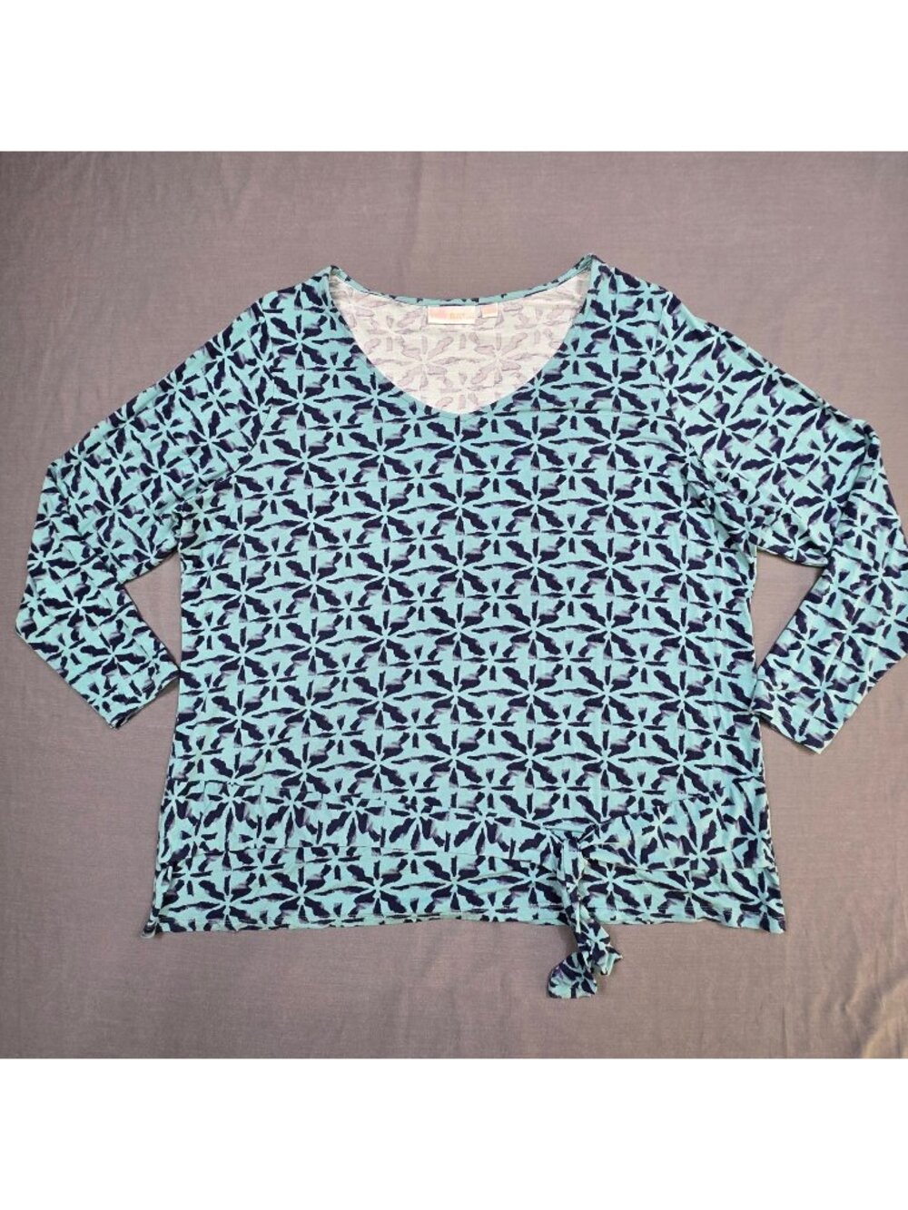 Belle By Kim Gravel Womens 2X Long Sleeve Blue Geometric Print Rayon Spandex Top